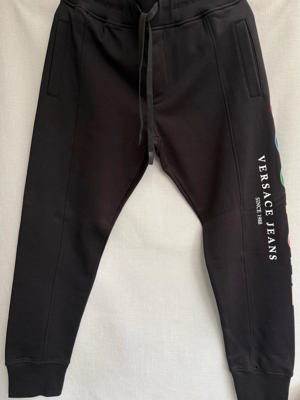 Versace Jeans Black Logo Sweatpants with Side Accent
